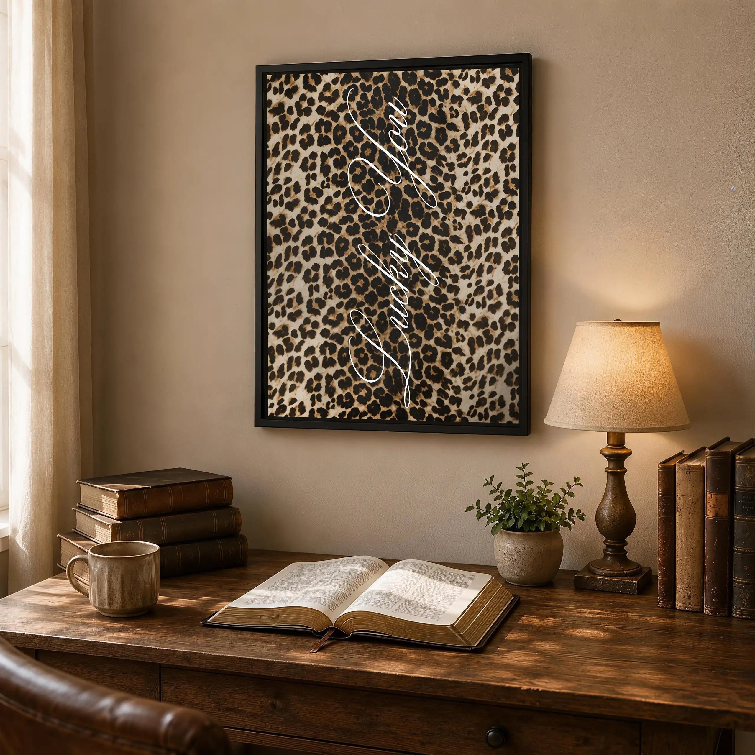 Jesus Loves You script over a leopard-print background canvas wall art, additional product view 5 with contemporary styling